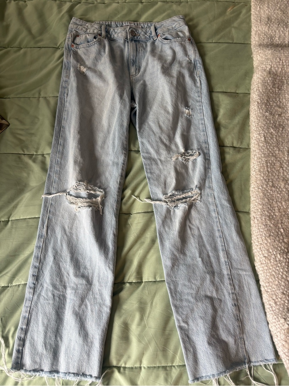 Garage Light Blue Ripped Straight-Leg Jeans
